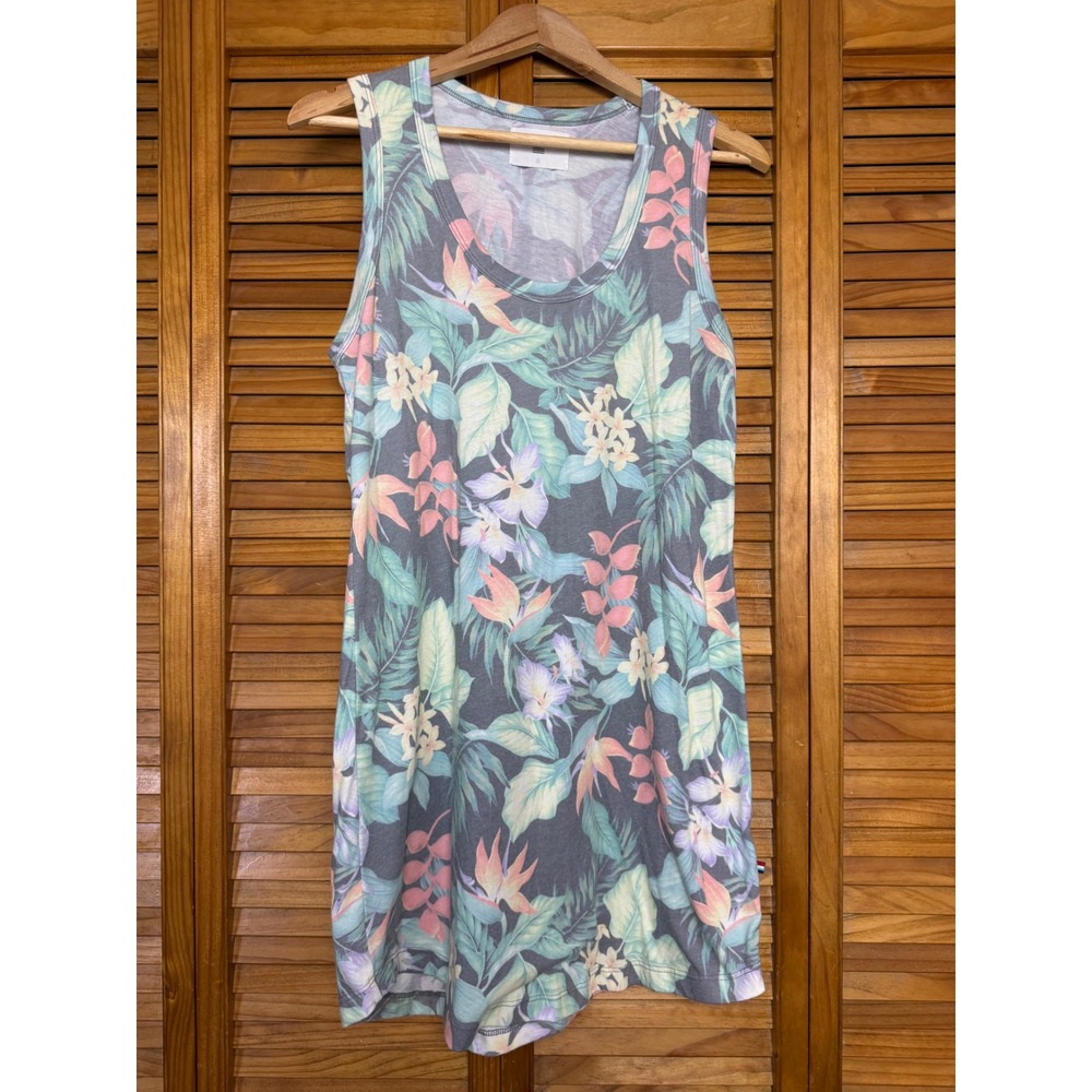 Sol Angeles Tropical Floral Tank Dress Gray Pastel Bird of Paradise Size Large
